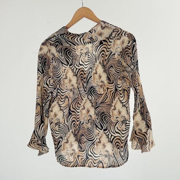 Swirl Print Sheer Button Up Y2K Blouse - Picture 3 of 4
